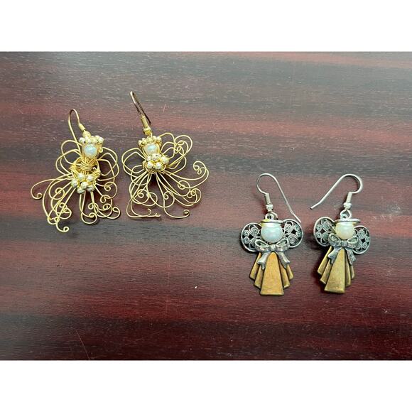 VTG Angel Brooch and Earring Lot Boho Holidays Christmas - Picture 2 of 6